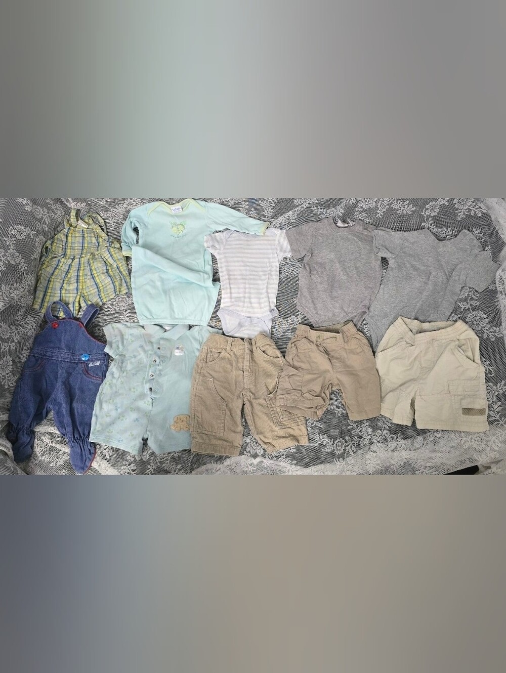 Vtg Baby Boy Clothes Lot 10pc Romper Overalls Shorts Onepiece Cotton 0 3 6M Blue